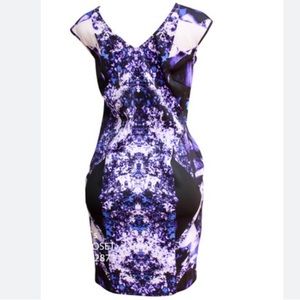 Spense | Women's purple bodycon multicolor V-neck scuba dress